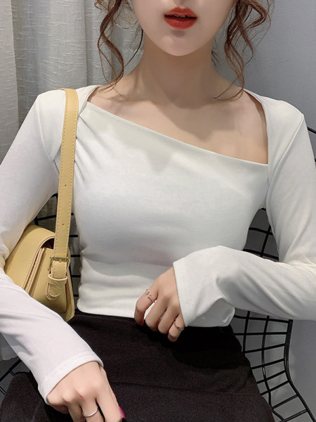 Ikdienas sieviešu blūze ar garām piedurknēm piegulošs modelis