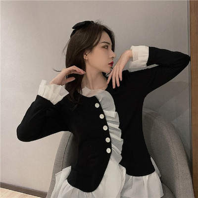 Retro moteriški marškiniai su tiulio elementais ir sagomis