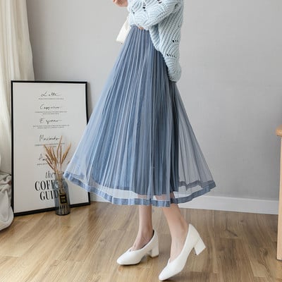 Mūsdienīgi sieviešu piegriezuma kroku svārki ar augstu vidukli