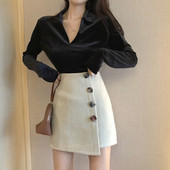 Fusta asimetrica de dama moderna cu talie inalta si nasturi