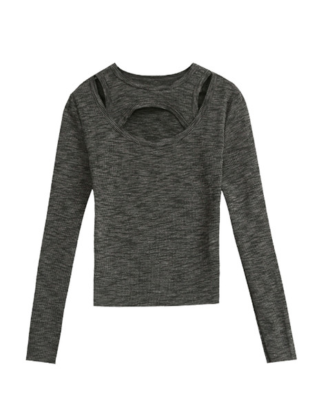 Dabartinė moteriška palaidinė ovalia iškirpte ir ilgomis rankovėmis