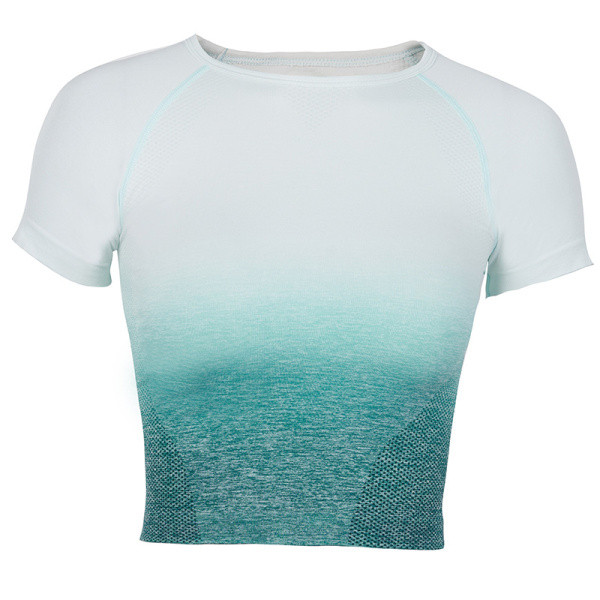 Trumpi sportiniai moteriški marškinėliai su ovalia iškirpte, vaivorykštės spalvos