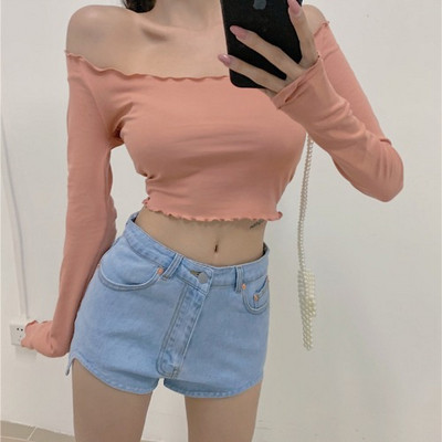 Moteriška laisvalaikio trumpa palaidinė pailgintomis rankovėmis