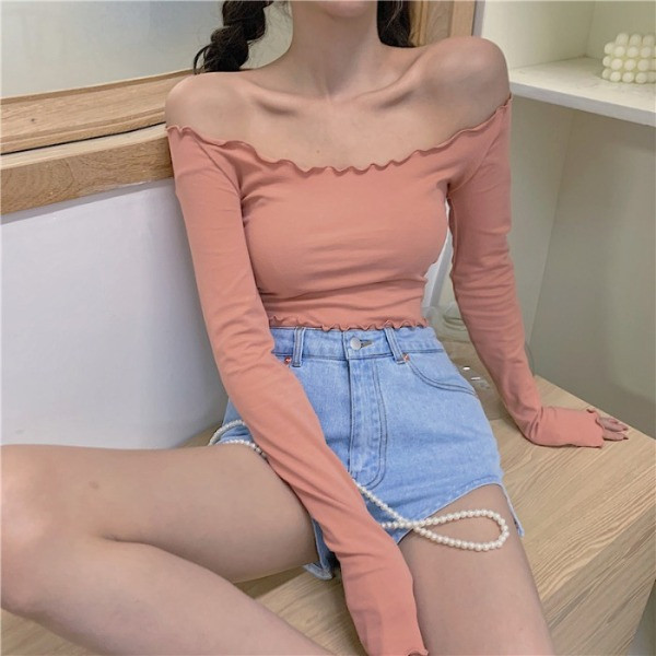 Moteriška laisvalaikio trumpa palaidinė pailgintomis rankovėmis