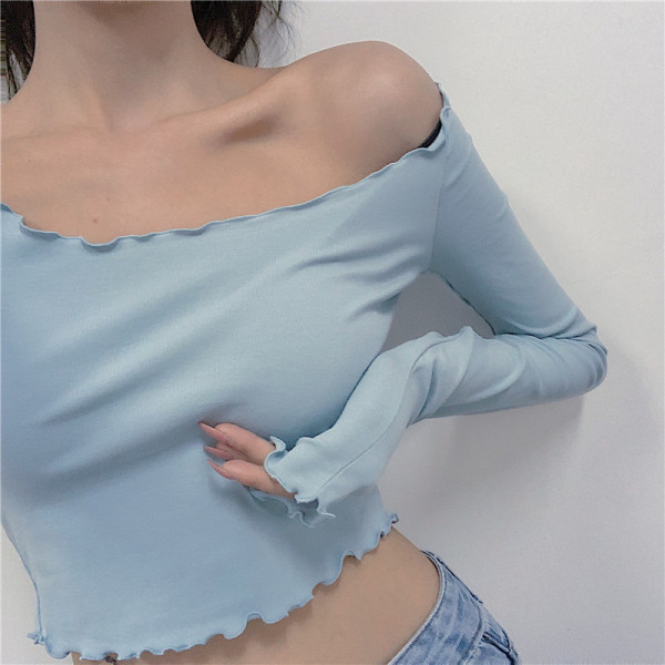 Moteriška laisvalaikio trumpa palaidinė pailgintomis rankovėmis