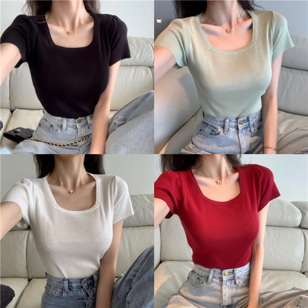 Alkalmi női blúz rövid ujjal és ovális nyakkivágással