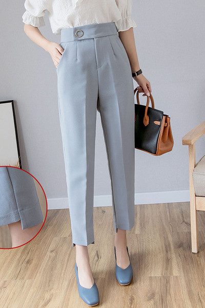 Елегантен дамски панталон с висока талия прав модел