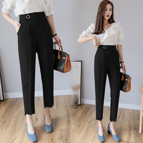 Елегантен дамски панталон с висока талия прав модел