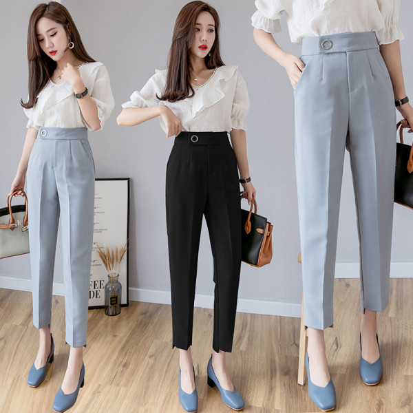 Елегантен дамски панталон с висока талия прав модел