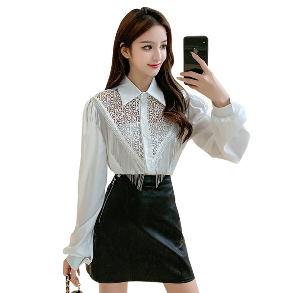 Cămașă modernă de damă cu guler și franjuri clasice