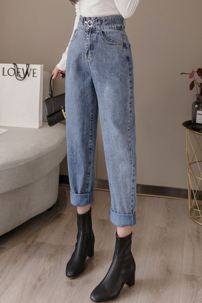 Ежедневни дамски дънки с висока талия прав модел