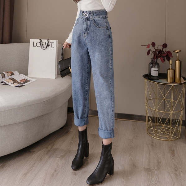 Ежедневни дамски дънки с висока талия прав модел