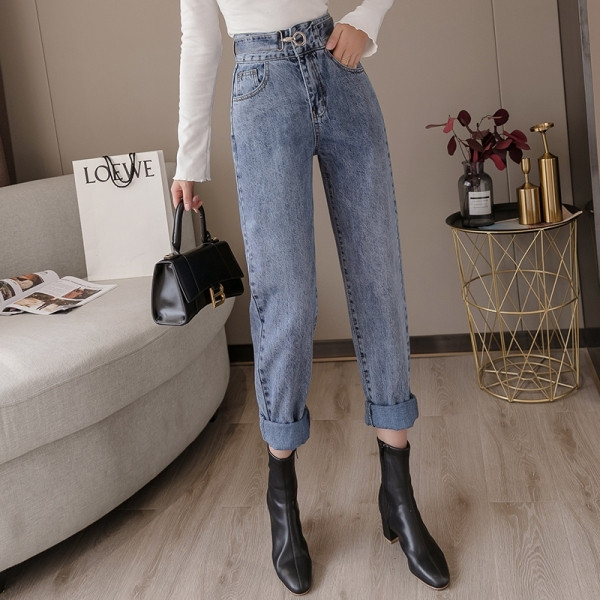 Ежедневни дамски дънки с висока талия прав модел