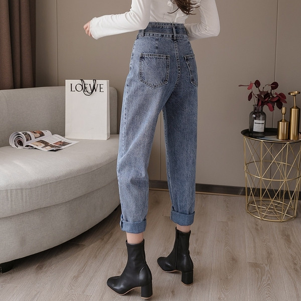 Ежедневни дамски дънки с висока талия прав модел