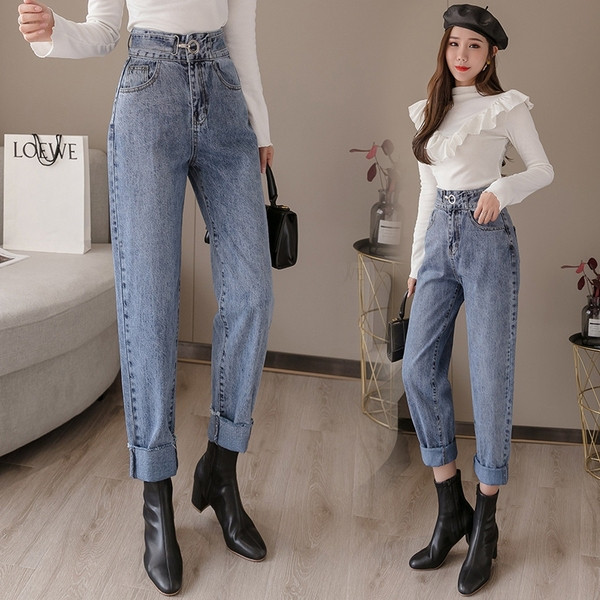 Ежедневни дамски дънки с висока талия прав модел