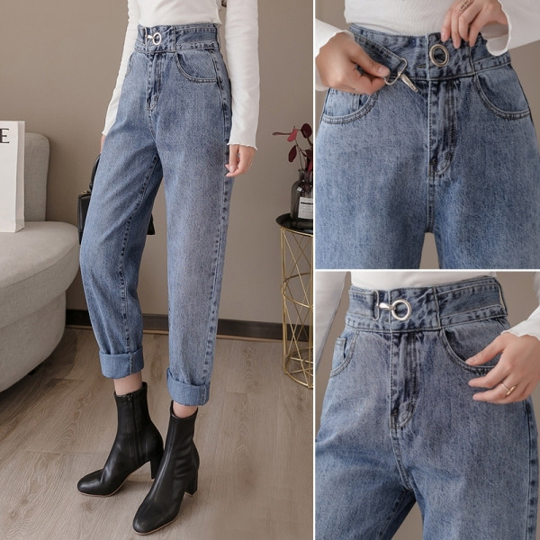 Ежедневни дамски дънки с висока талия прав модел