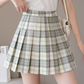 Fusta de dama scurta in carouri actuala cu talie inalta