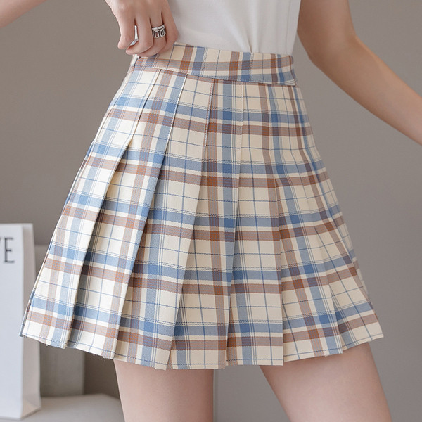 Fusta de dama scurta in carouri actuala cu talie inalta