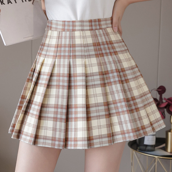 Fusta de dama scurta in carouri actuala cu talie inalta