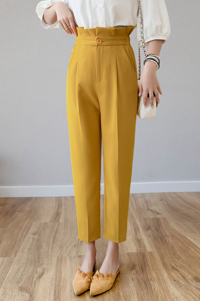 Стилен дамски панталон с висока талия прав модел