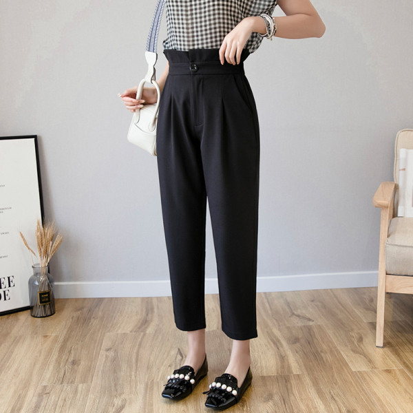 Стилен дамски панталон с висока талия прав модел