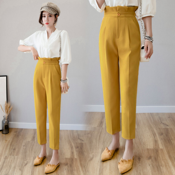 Стилен дамски панталон с висока талия прав модел