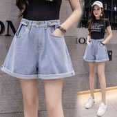 Pantaloni scurti casual de dama cu model lat cu talie inalta