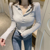 Ежедневна дамска блуза с шпиц деколте и дълъг ръкав