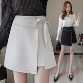 Moteriškas laisvalaikio trumpas sijonas su kaklaraiščiais ir aukštu juosmeniu