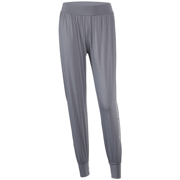 Moteriškų sportinių kelnių platus modelis su aukštu juosmeniu ir užrašu