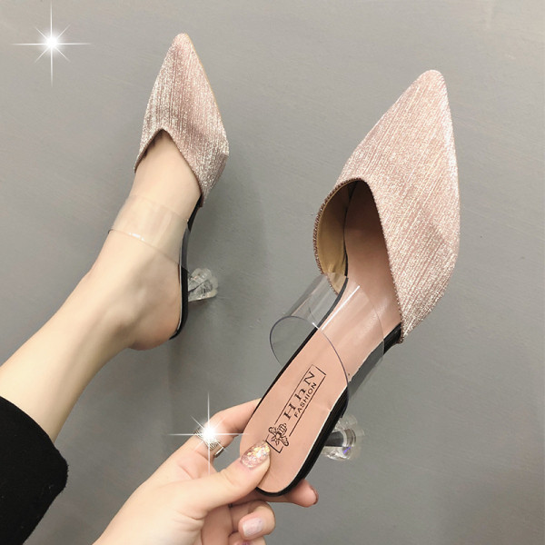 Дамски чехли  заострен модел с нисък тънък ток 