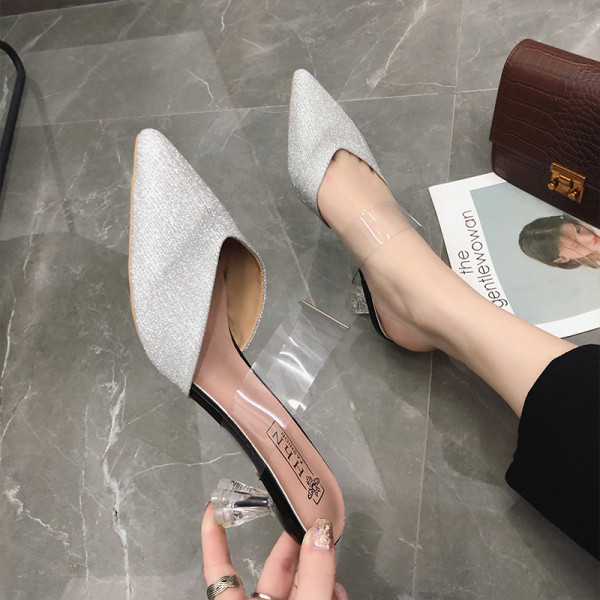 Дамски чехли  заострен модел с нисък тънък ток 