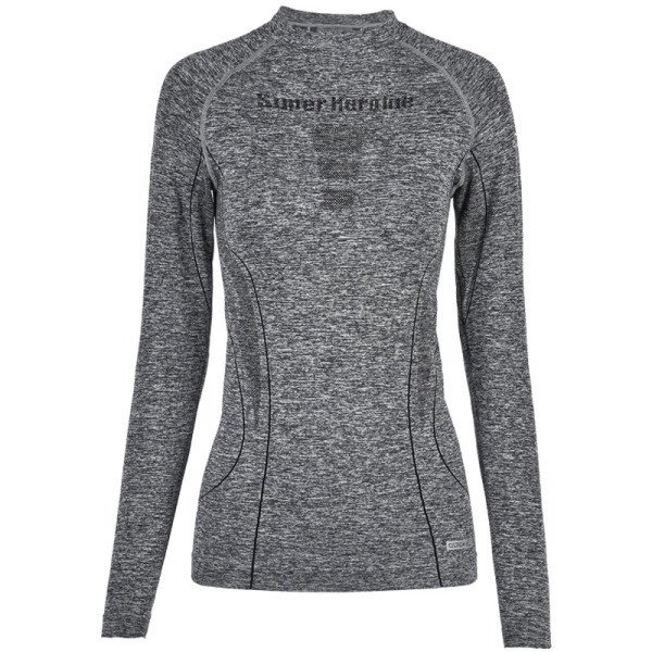 Női sportblúz ovális nyakkivágással, hosszú ujjal és felirattal