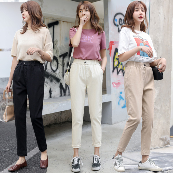 Női alkalmi nadrág zsebekkel, magas derékkal