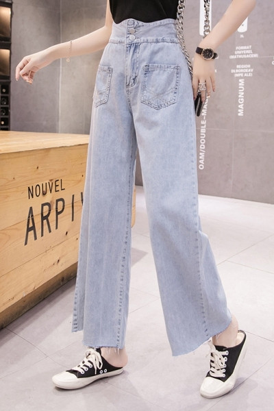 Női lezser hosszú farmernadrág zsebekkel - széles modell