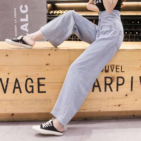 Női lezser hosszú farmernadrág zsebekkel - széles modell