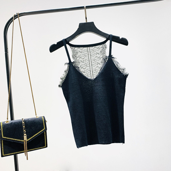 Moderna ženska majica bez rukava s tankim naramenicama, čipkom i špic izrezom