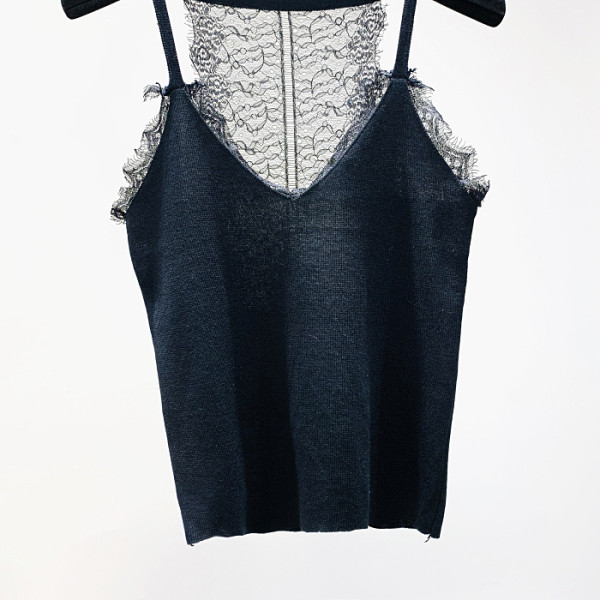 Moderna ženska majica bez rukava s tankim naramenicama, čipkom i špic izrezom