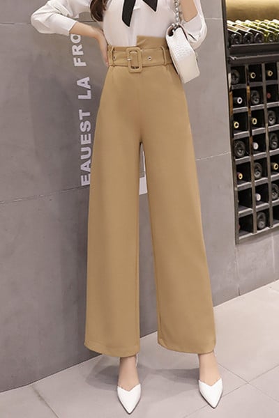 Moteriškos laisvalaikio ilgos plačios kelnės su diržu