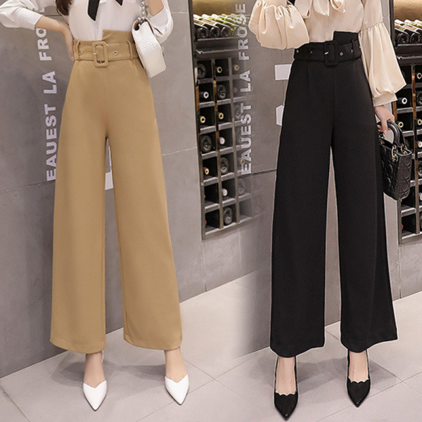 Moteriškos laisvalaikio ilgos plačios kelnės su diržu