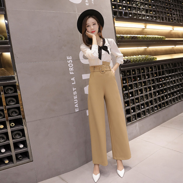 Moteriškos laisvalaikio ilgos plačios kelnės su diržu