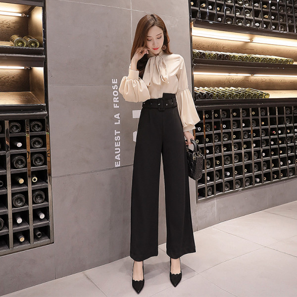 Moteriškos laisvalaikio ilgos plačios kelnės su diržu