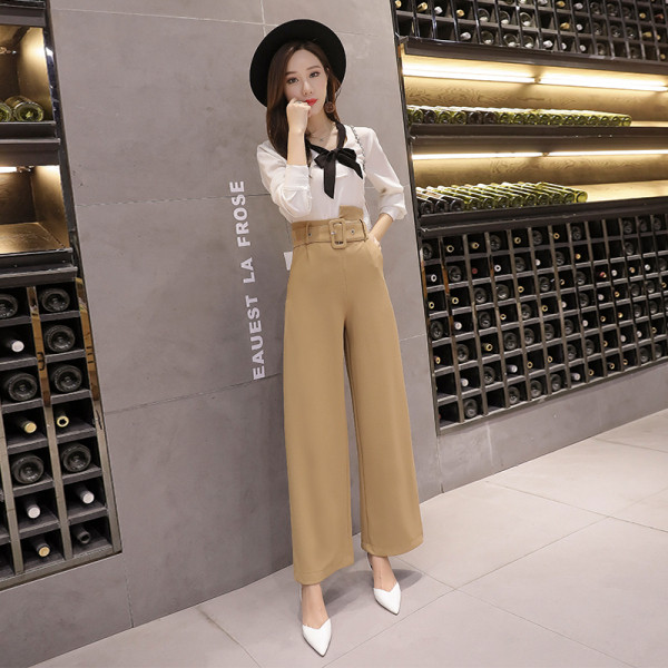 Moteriškos laisvalaikio ilgos plačios kelnės su diržu