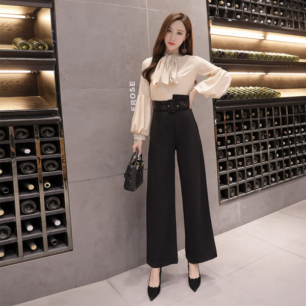 Moteriškos laisvalaikio ilgos plačios kelnės su diržu