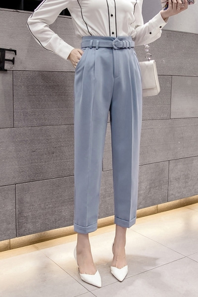 Naiste vabaaja püksid vöö ja kõrge vöökohaga