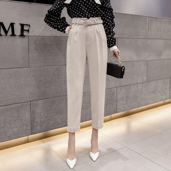 Naiste vabaaja püksid vöö ja kõrge vöökohaga