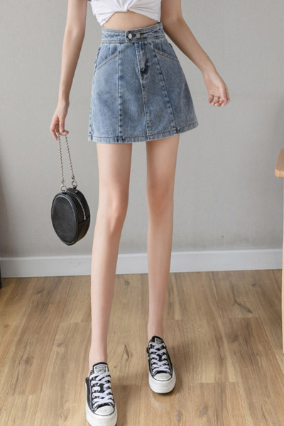 Aktuāli sieviešu džinsa svārki ar augstu vidukli un kabatām