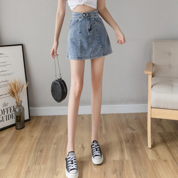 Aktuāli sieviešu džinsa svārki ar augstu vidukli un kabatām