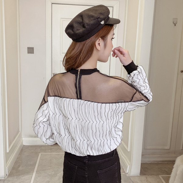 Moteriška palaidinė su užtrauktuku nugaroje, tiuliu ir ilgomis rankovėmis