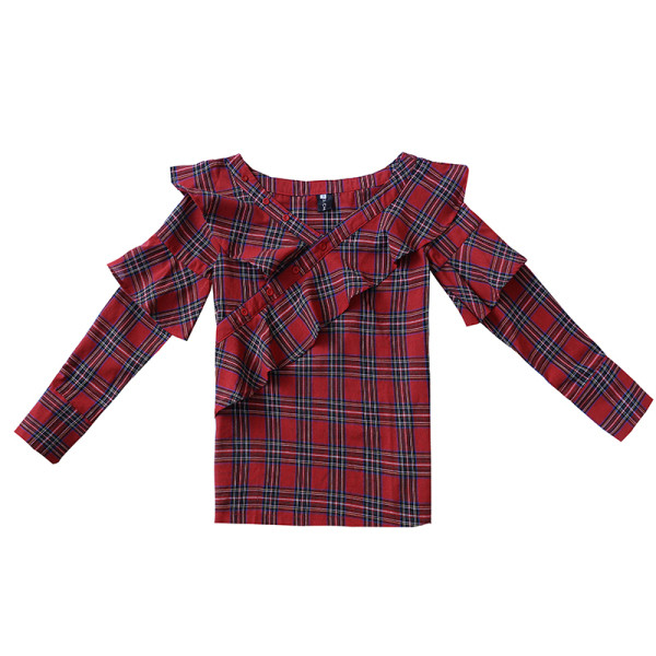 Cămașă de damă în carouri cu decolteu și nasturi spitz